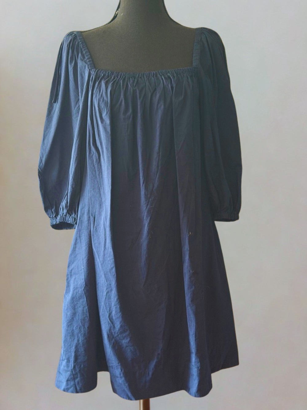 Madewell Navy Square-Neck Puff Sleeve Midi Dress